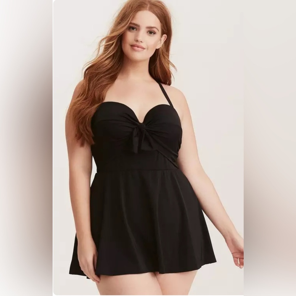 Elegant Black Halter Swim Dress